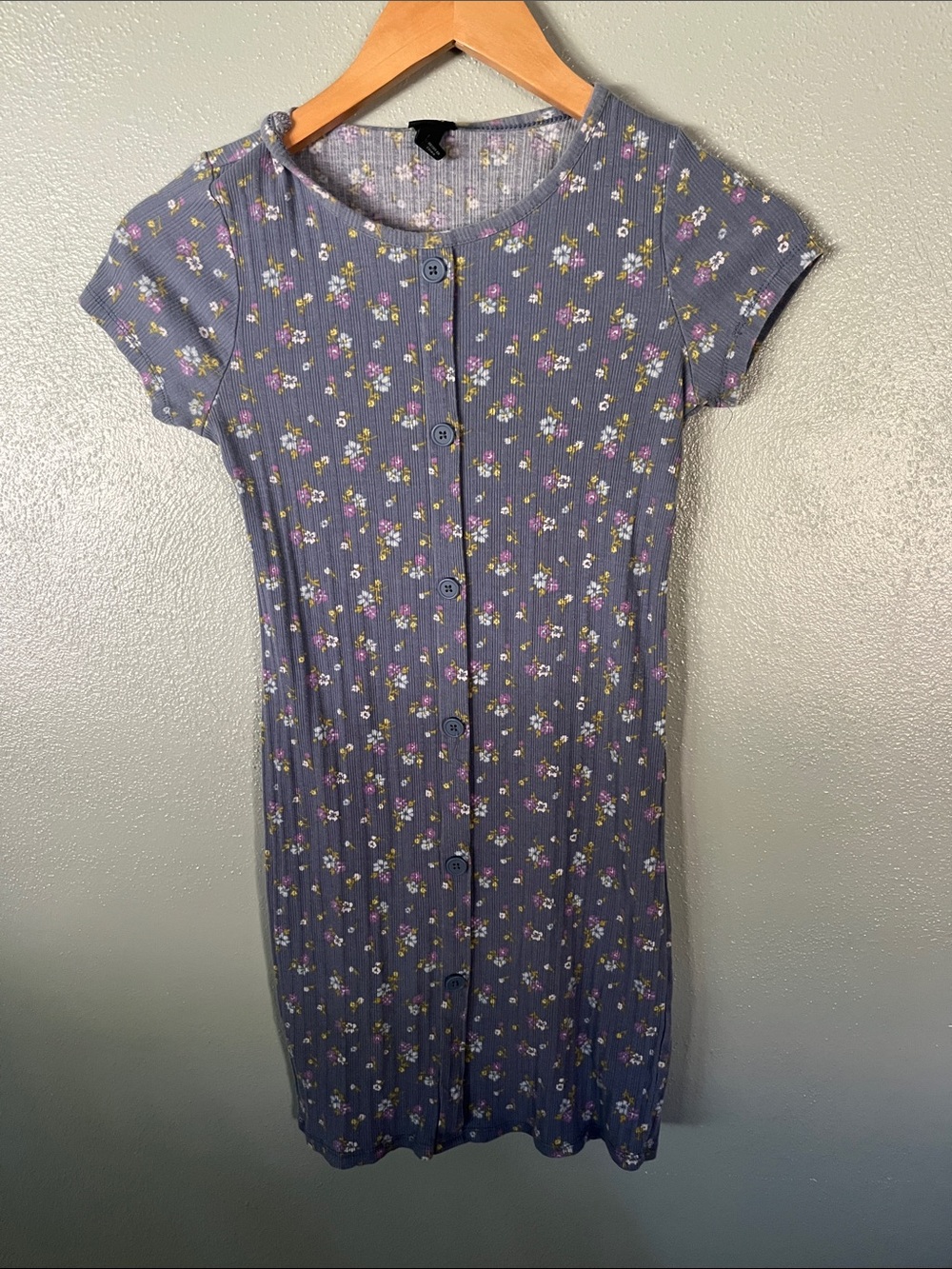 art class Lavender-Blue Floral Button-Front Mini Dress